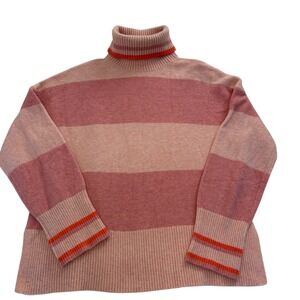 J.Crew Women's Striped‎ super soft merino/alpaca blend Turtleneck Sweater Pink S